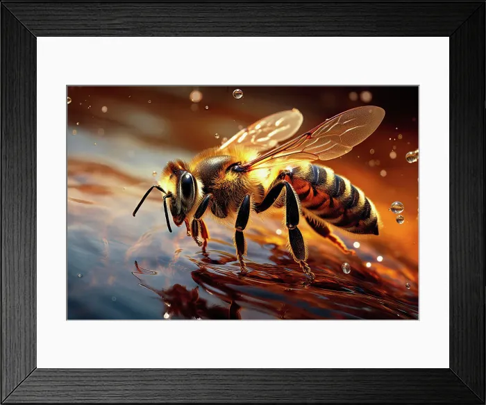 Framed Print : AI generated image of a Stylized Honeybee on water Framed Print : AI generated image of a Stylized Honeybee on water