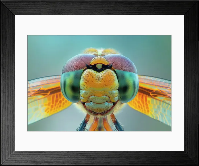 Framed Print : AI generated image of Stylized macro photography of a dragonfly head Framed Print : AI generated image of Stylized macro photography of a dragonfly head