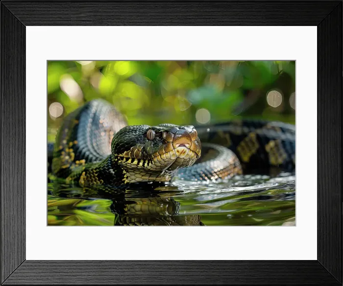 Framed Print : AI generated image of a Large anaconda in the water Framed Print : AI generated image of a Large anaconda in the water