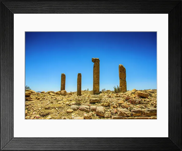 Framed Print : The columns of a ruined structure at the Pre-Aksumite settlement of Qohaito (Koloe), Eritrea, Africa Framed Print : The columns of a ruined structure at the Pre-Aksumite settlement of Qohaito (Koloe), Eritrea, Africa