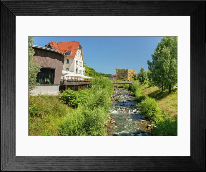 Framed Print : View from Hirzel Villa to Forum Gold and Silver, Rems River, Schwabisch Gmund, Remstal Valley, Baden-Wurttemberg, Germany, Europe