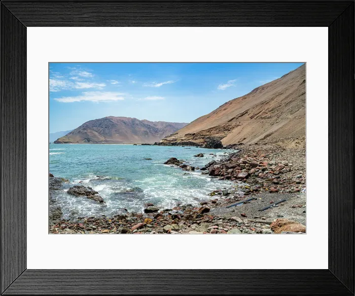 Framed Print : Coastline and recovery place of the Chinchorro Mummies, UNESCO World Heritage Site, Camarones Valley, northern Atacama desert, Chile, South America Framed Print : Coastline and recovery place of the Chinchorro Mummies, UNESCO World Heritage Site, Camarones Valley, northern Atacama desert, Chile, South America