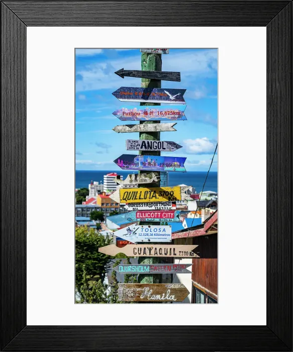 Framed Print : Worldwide signs, Punta Arenas, Patagonia, Chile, South America Framed Print : Worldwide signs, Punta Arenas, Patagonia, Chile, South America