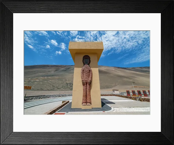 Framed Print : Monument, Chinchorro Mummies, UNESCO World Heritage Site, Camarones Valley, northern Atacama desert, Chile, South America Framed Print : Monument, Chinchorro Mummies, UNESCO World Heritage Site, Camarones Valley, northern Atacama desert, Chile, South America
