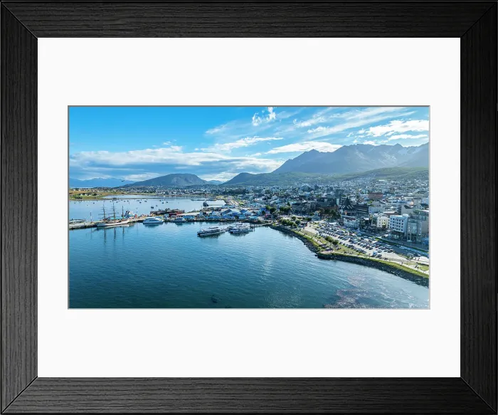 Framed Print : Aerial of Ushuaia, Beagle Channel, Tierra del Fuego, Argentina, South America Framed Print : Aerial of Ushuaia, Beagle Channel, Tierra del Fuego, Argentina, South America