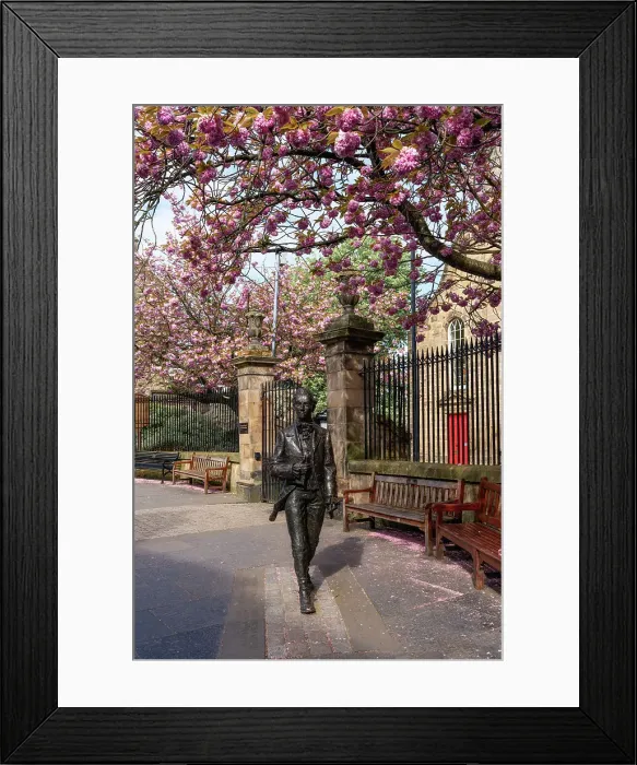 Framed Print : Statue of poet Robert Fergusson by David Annand outside Canongate Kirk, Cherry Blossom Season, Edinburgh, Scotland, United Kingdom, Europe Framed Print : Statue of poet Robert Fergusson by David Annand outside Canongate Kirk, Cherry Blossom Season, Edinburgh, Scotland, United Kingdom, Europe