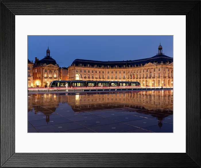 Framed Print : Tram at the Miroir D'Eau, Place de la Bourse at blue hour, Bordeaux, Gironde, Aquitaine, France, Europe Framed Print : Tram at the Miroir D'Eau, Place de la Bourse at blue hour, Bordeaux, Gironde, Aquitaine, France, Europe