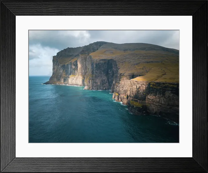 Framed Print : Aerial shot of Vagar island shores in the Faroe Islands, Denmark, North Atlantic, Europe Framed Print : Aerial shot of Vagar island shores in the Faroe Islands, Denmark, North Atlantic, Europe