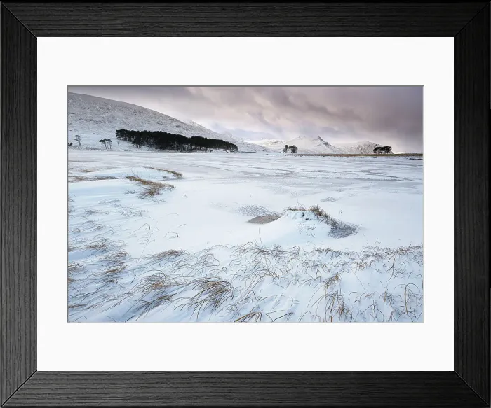 Framed Print : Frozen Loch Droma backed by Meall Breac, Dirrie More, Scottish Highlands, Scotland, United Kingdom, Europe