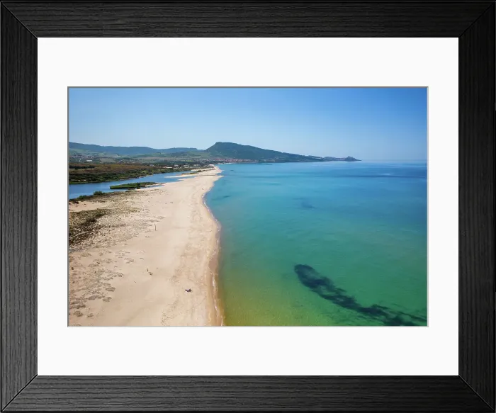 Framed Print : Drone aerial view of San Pietro a Mare wild beach coast with Castelsardo in the background, Sardinia, Italy, Mediterranean, Europe Framed Print : Drone aerial view of San Pietro a Mare wild beach coast with Castelsardo in the background, Sardinia, Italy, Mediterranean, Europe
