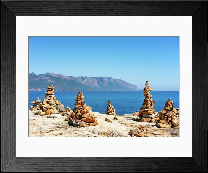 Framed Print : Rock towers with coastal landscape of Sardinia in the background, Sardinia, Italy, Mediterranean, Europe Framed Print : Rock towers with coastal landscape of Sardinia in the background, Sardinia, Italy, Mediterranean, Europe