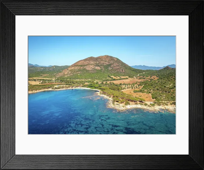 Framed Print : Aerial drone view of Ferrato Cape beach landscape, Sardinia, Italy, Mediterranean, Europe Framed Print : Aerial drone view of Ferrato Cape beach landscape, Sardinia, Italy, Mediterranean, Europe