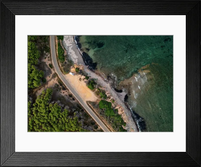 Framed Print : Aerial drone view above view of camper van with solar panels on Sardinia coast, Sardinia, Italy, Mediterranean, Europe Framed Print : Aerial drone view above view of camper van with solar panels on Sardinia coast, Sardinia, Italy, Mediterranean, Europe