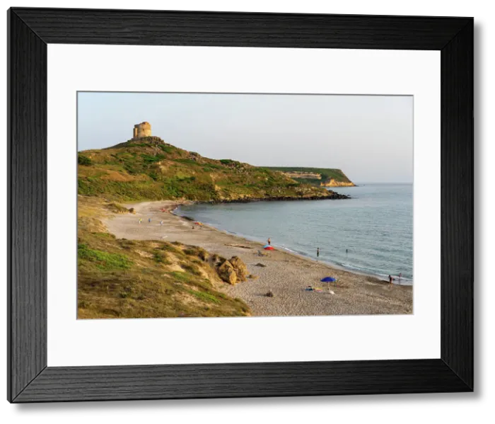 Framed Print : San Giovanni di Sinis beach with historic tower on San Marco Cape, Sardinia, Italy, Mediterranean, Europe Framed Print : San Giovanni di Sinis beach with historic tower on San Marco Cape, Sardinia, Italy, Mediterranean, Europe