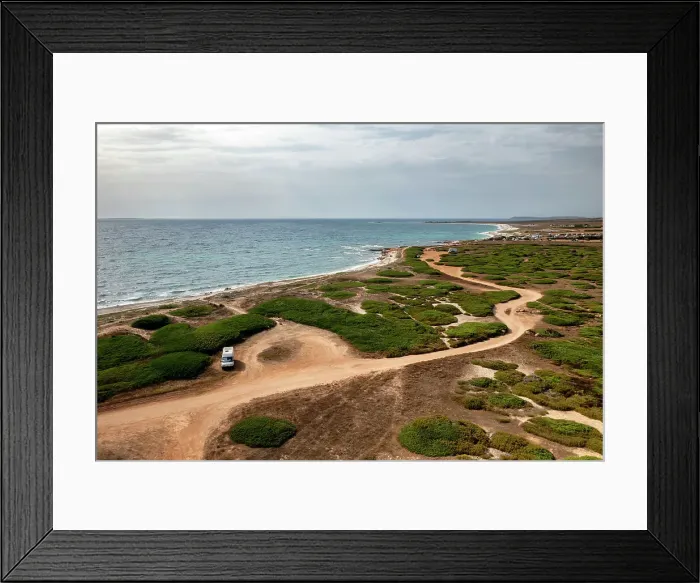 Framed Print : Camper van with solar panels on the roof parked in Su Bardoni beach, Sardinia, Italy, Mediterranean, Europe