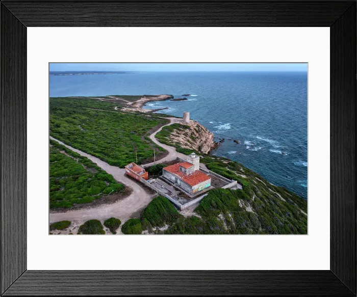 Framed Print : Lighthouse on Mannu Cape wild coast of Sardinia, aerial drone view at sunset, Sardinia, Italy, Mediterranean, Europe Framed Print : Lighthouse on Mannu Cape wild coast of Sardinia, aerial drone view at sunset, Sardinia, Italy, Mediterranean, Europe