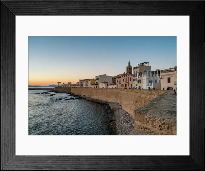 Framed Print : Alghero city wall and historic buildings at sunset, Alghero, Sardinia, Italy, Mediterranean, Europe Framed Print : Alghero city wall and historic buildings at sunset, Alghero, Sardinia, Italy, Mediterranean, Europe