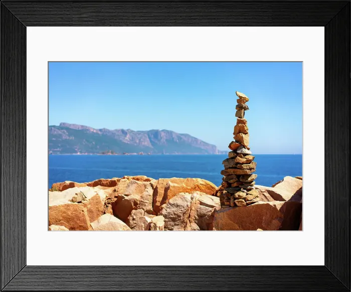 Framed Print : Rock towers with coastal landscape of Sardinia in the background, Sardinia, Italy, Mediterranean, Europe Framed Print : Rock towers with coastal landscape of Sardinia in the background, Sardinia, Italy, Mediterranean, Europe