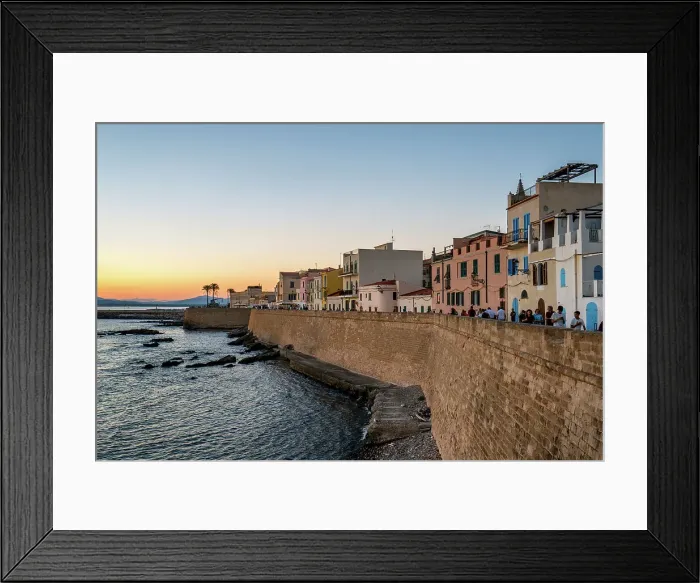 Framed Print : Alghero city wall and historic buildings at sunset, Alghero, Sardinia, Italy, Mediterranean, Europe Framed Print : Alghero city wall and historic buildings at sunset, Alghero, Sardinia, Italy, Mediterranean, Europe