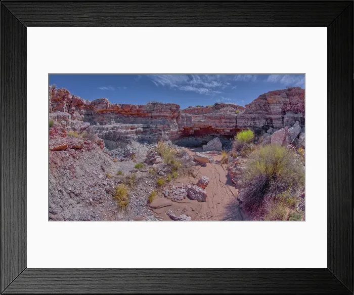 Framed Print : A dry waterfall in Crystal Creek below Crystal Mesa west of Hamilili Point in Petrified Forest National Park, Arizona, United States of America, North America