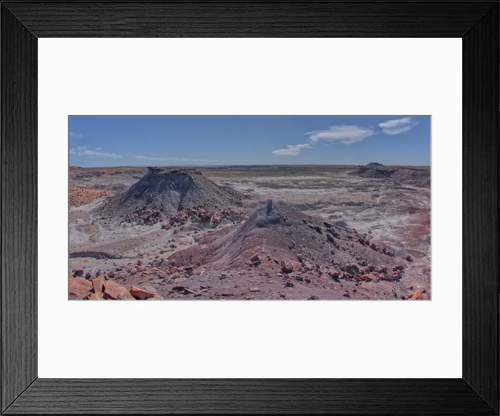 Framed Print : View of Anvil Hill and Crystal Butte from the summit of Crystal Mesa west of Hamilili Point in Petrified Forest National Park, Arizona, United States of America, North America