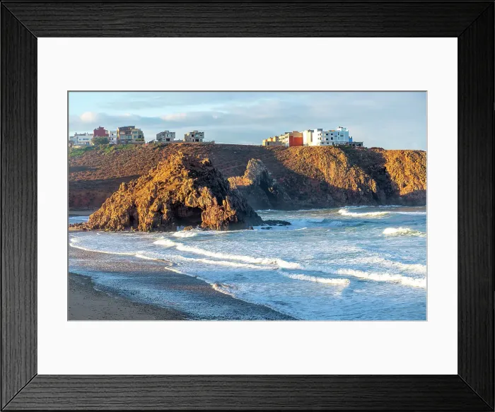 Framed Print : Beach with rocky outcrop on coastline in bay, Plage Sidi Mohammed Ben Abdellah, Mirleft, Morocco, North Africa, Africa Framed Print : Beach with rocky outcrop on coastline in bay, Plage Sidi Mohammed Ben Abdellah, Mirleft, Morocco, North Africa, Africa
