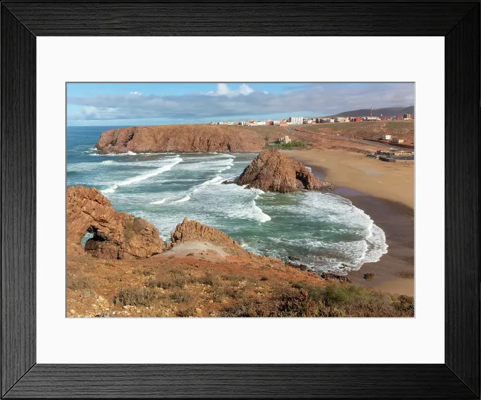 Framed Print : Beach with rocky outrcop and coastline in bay, Plage Sidi Mohammed Ben Abdellah, Mirleft, Morocco, North Africa, Africa Framed Print : Beach with rocky outrcop and coastline in bay, Plage Sidi Mohammed Ben Abdellah, Mirleft, Morocco, North Africa, Africa
