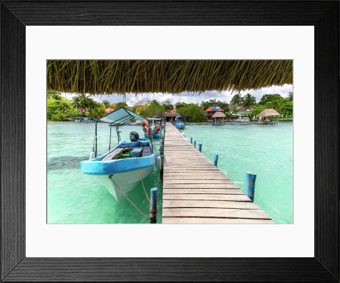 Framed Print : Boats moored on wooden jetty leading to land on Lake Bacalar, Bacalar, Quintana Roo, Yucatan Peninsula, Mexico, North America Framed Print : Boats moored on wooden jetty leading to land on Lake Bacalar, Bacalar, Quintana Roo, Yucatan Peninsula, Mexico, North America