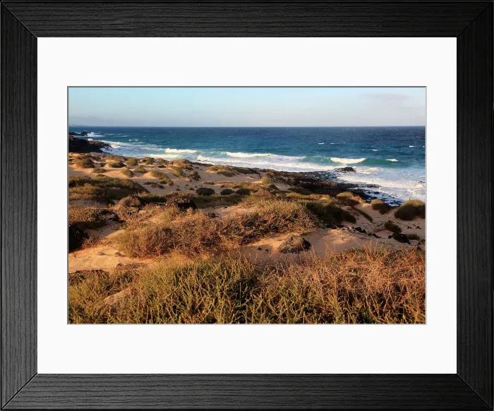 Framed Print : Coastal landscape sandy beach dunes, Corralejo, Fuerteventura, Canary Islands, Spain, Atlantic, Europe Framed Print : Coastal landscape sandy beach dunes, Corralejo, Fuerteventura, Canary Islands, Spain, Atlantic, Europe