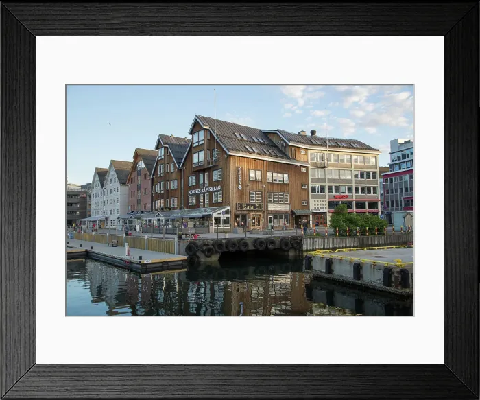 Framed Print : Historic wooden buildings with bars and restaurants along harbour waterside, Tromso, Norway, Scandinavia, Europe Framed Print : Historic wooden buildings with bars and restaurants along harbour waterside, Tromso, Norway, Scandinavia, Europe