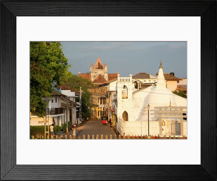 Framed Print : Street and house in historic town with Christian church and Buddhist temple, UNESCO World Heritage Site, Galle, Sri Lanka, Asia Framed Print : Street and house in historic town with Christian church and Buddhist temple, UNESCO World Heritage Site, Galle, Sri Lanka, Asia