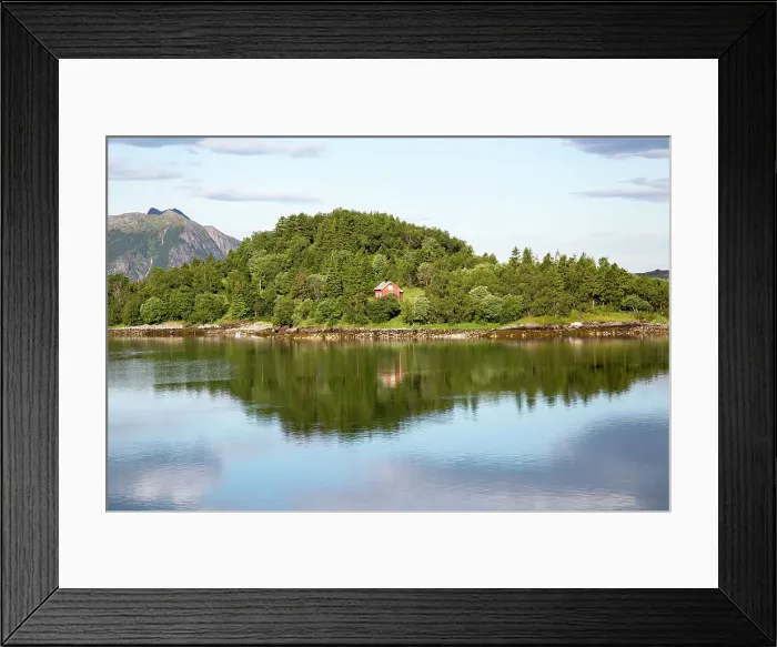 Framed Print : Isolated coastal house on small wooded island near Ornes, Nordland, Norway, Scandinavia, Europe Framed Print : Isolated coastal house on small wooded island near Ornes, Nordland, Norway, Scandinavia, Europe