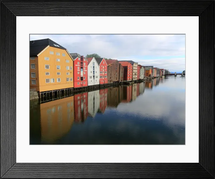 Framed Print : Historic waterside warehouse buildings on River Nidelva, Bryggene, Trondheim, Norway, Scandinavia, Europe Framed Print : Historic waterside warehouse buildings on River Nidelva, Bryggene, Trondheim, Norway, Scandinavia, Europe