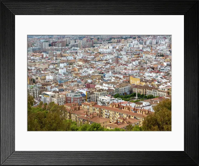 Framed Print : Cityscape view of high density buildings in city centre with Plaza de Merced in lower right, Malaga, Andalusia, Spain, Europe Framed Print : Cityscape view of high density buildings in city centre with Plaza de Merced in lower right, Malaga, Andalusia, Spain, Europe
