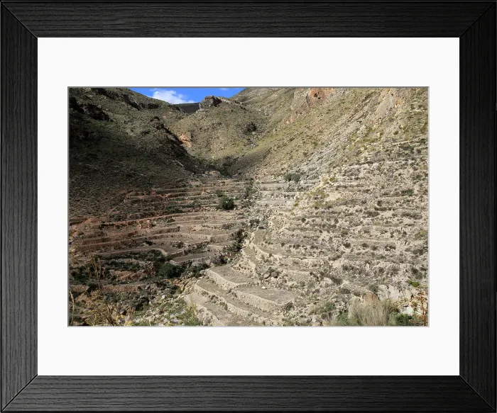 Framed Print : Hillside terraces countryside landscape, near Huebro, Ruta del Agua, Sierra Alhamilla mountains, Nijar, Almeria, Andalusia, Spain, Europe Framed Print : Hillside terraces countryside landscape, near Huebro, Ruta del Agua, Sierra Alhamilla mountains, Nijar, Almeria, Andalusia, Spain, Europe