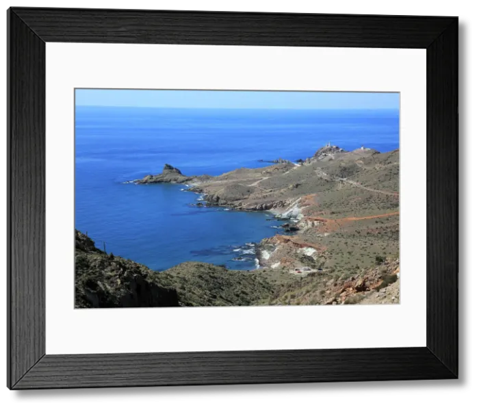 Framed Print : Coastal landscape, Cabo de Gata natural park, looking west to the lighthouse, Almeria, Andalusia, Spain, Europe Framed Print : Coastal landscape, Cabo de Gata natural park, looking west to the lighthouse, Almeria, Andalusia, Spain, Europe