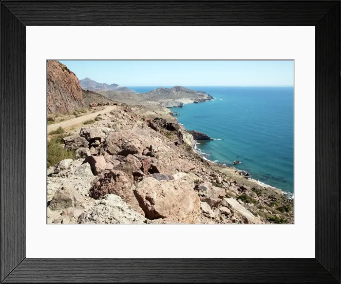 Framed Print : Coastal landscape, Cabo de Gata natural park, looking east towards San Jose, Almeria, Andalusia, Spain, Europe Framed Print : Coastal landscape, Cabo de Gata natural park, looking east towards San Jose, Almeria, Andalusia, Spain, Europe