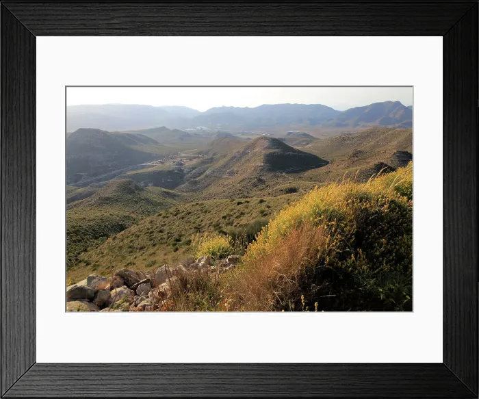Framed Print : View westwards inland over valley of Rodalquilar, Cabo de Gata natural park, Almeria, Andalusia, Spain, Europe Framed Print : View westwards inland over valley of Rodalquilar, Cabo de Gata natural park, Almeria, Andalusia, Spain, Europe
