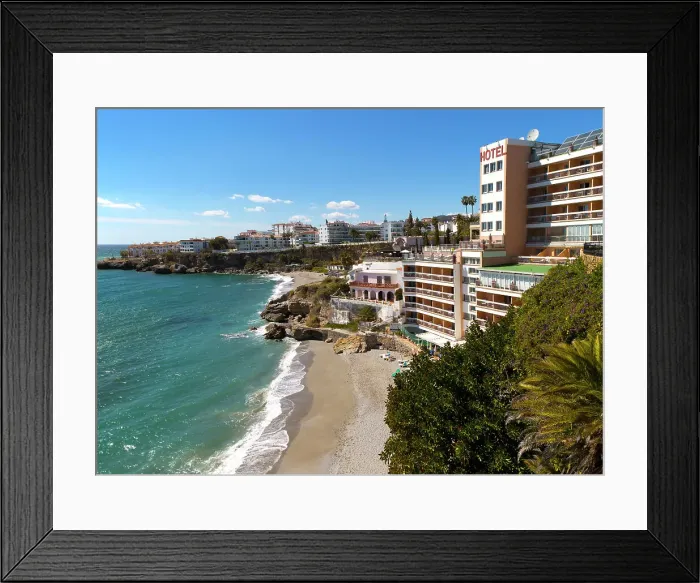 Framed Print : Playa Caletilla sandy beach at popular holiday resort town of Nerja, Malaga province, Andalusia, Spain, Europe Framed Print : Playa Caletilla sandy beach at popular holiday resort town of Nerja, Malaga province, Andalusia, Spain, Europe