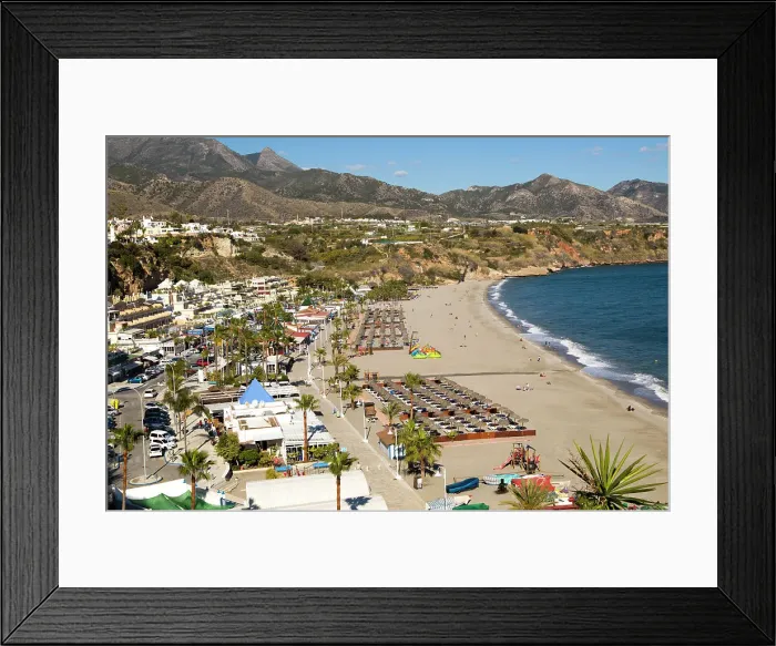 Framed Print : Playa Burriana sandy beach at popular holiday resort town of Nerja, Malaga province, Andalusia, Spain, Europe Framed Print : Playa Burriana sandy beach at popular holiday resort town of Nerja, Malaga province, Andalusia, Spain, Europe