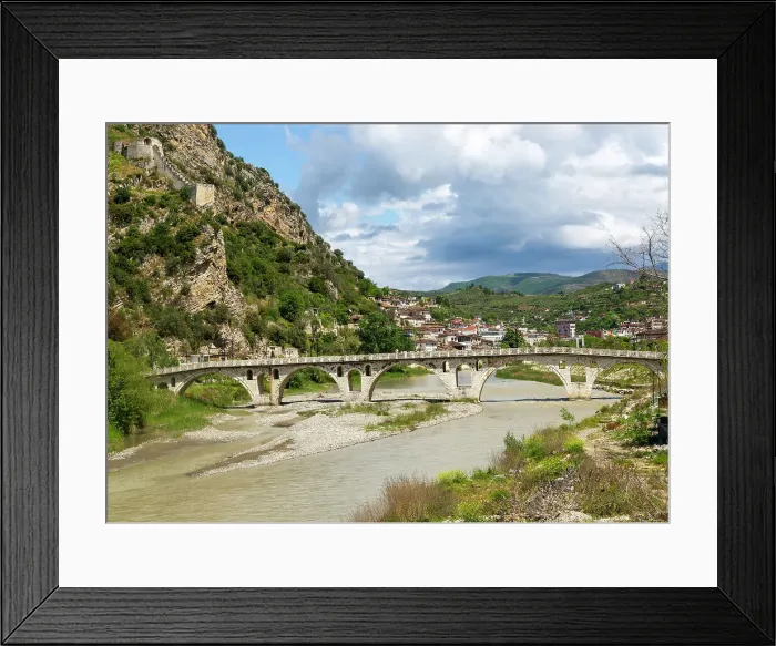 Framed Print : Historic Ottoman period Gorica bridge crossing River Osum, Berat, Albania, Europe Framed Print : Historic Ottoman period Gorica bridge crossing River Osum, Berat, Albania, Europe