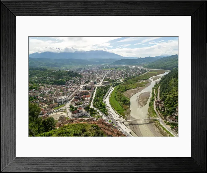 Framed Print : View looking over city centre of Berat in valley of River Osum with mountains beyond, Berat, Albania, Europe Framed Print : View looking over city centre of Berat in valley of River Osum with mountains beyond, Berat, Albania, Europe