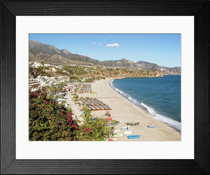 Framed Print : Playa Burriana sandy beach at popular holiday resort town of Nerja, Malaga province, Andalusia, Spain, Europe Framed Print : Playa Burriana sandy beach at popular holiday resort town of Nerja, Malaga province, Andalusia, Spain, Europe