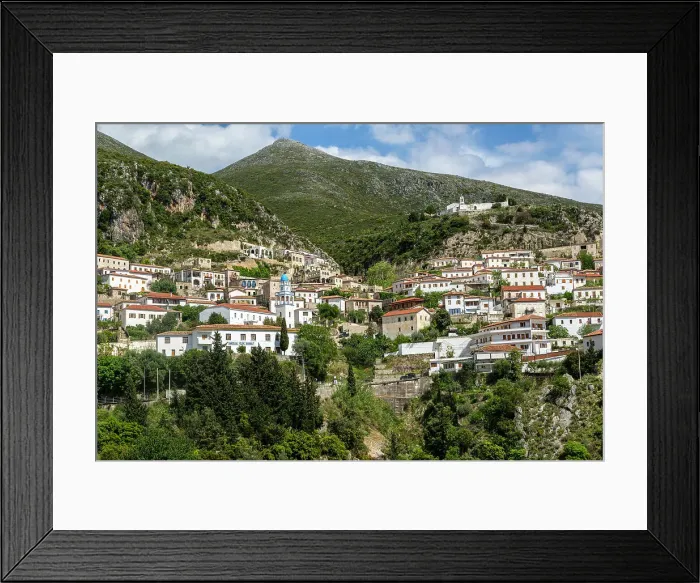 Framed Print : View of whitewashed buildings on mountainside, village of Dhermi, Albania, Europe Framed Print : View of whitewashed buildings on mountainside, village of Dhermi, Albania, Europe