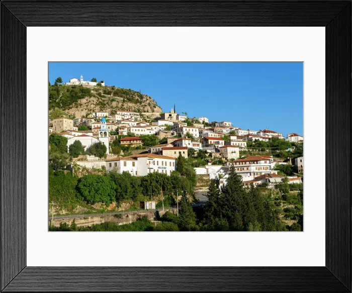 Framed Print : View of whitewashed buildings on mountainside, village of Dhermi, Albania, Europe Framed Print : View of whitewashed buildings on mountainside, village of Dhermi, Albania, Europe