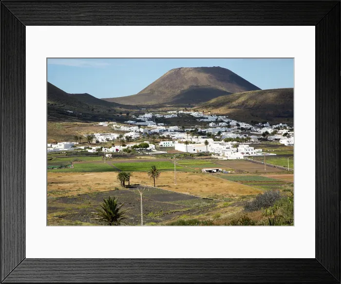 Framed Print : View over whitewashed houses to Monte Corona volcano cone, village of Maguez, Lanzarote, Canary Islands, Spain, Atlantic, Europe Framed Print : View over whitewashed houses to Monte Corona volcano cone, village of Maguez, Lanzarote, Canary Islands, Spain, Atlantic, Europe