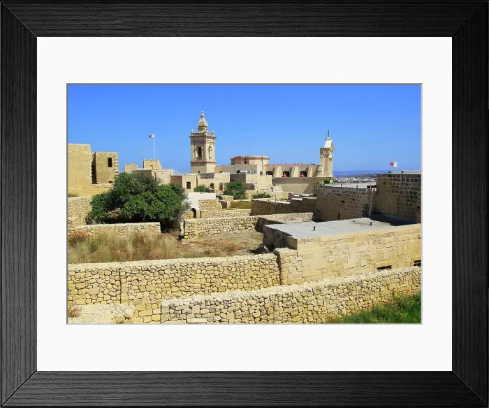Framed Print : Cathedral church tower and ruins inside citadel castle walls Il-Kastell, Victoria Rabat, Gozo, Malta, Mediterranean, Europe Framed Print : Cathedral church tower and ruins inside citadel castle walls Il-Kastell, Victoria Rabat, Gozo, Malta, Mediterranean, Europe