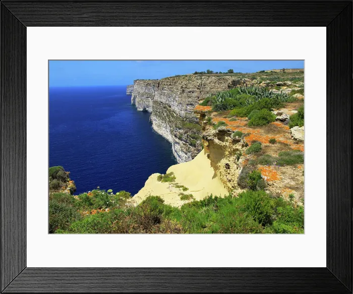Framed Print : Coastal clifftop landscape view westwards at Ta Cenc cliffs, island of Gozo, Malta, Mediterranean, Europe Framed Print : Coastal clifftop landscape view westwards at Ta Cenc cliffs, island of Gozo, Malta, Mediterranean, Europe