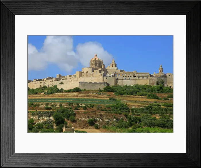 Framed Print : View of walled city of Mdina, with dome of Saint Paul's Cathedral under scaffolding, Mdina, Malta, Mediterranean, Europe Framed Print : View of walled city of Mdina, with dome of Saint Paul's Cathedral under scaffolding, Mdina, Malta, Mediterranean, Europe