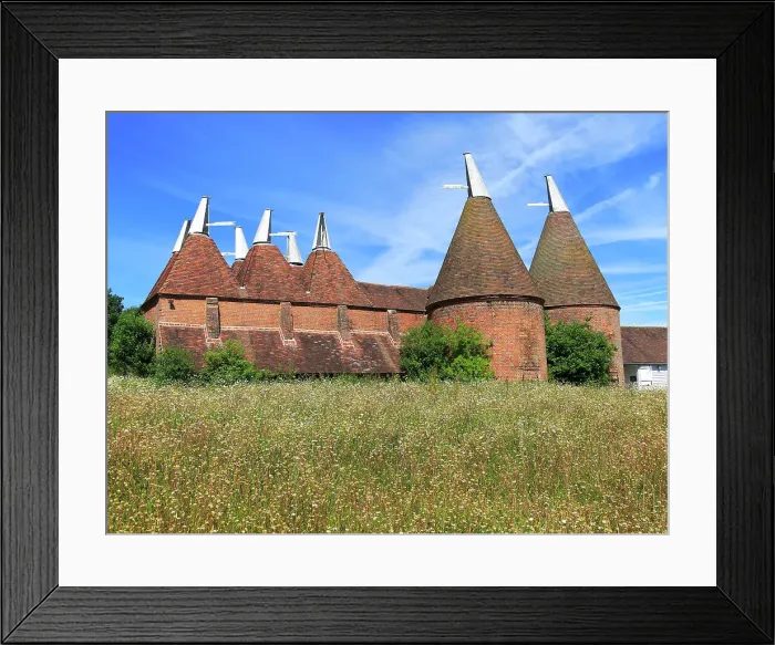 Framed Print : Historic oast house buildings at Sissinghurst Castle gardens, Kent, England, United Kingdom, Europe